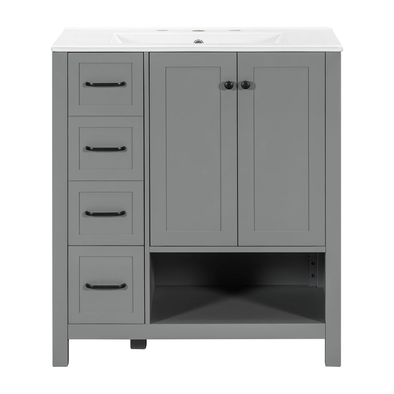 Bathroom Vanity With Sink Top, Bathroom Vanity Cabinet With 2 Doors And 2 Drawers, Open Shelf