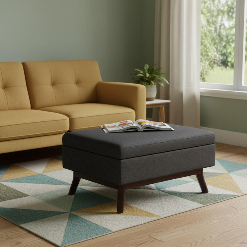 34" Cocktail Ottoman With Storage - Gray / Brown