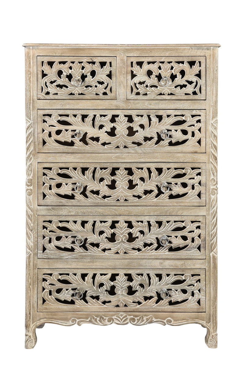 Solid Wood Six Drawer Chest - Light Brown