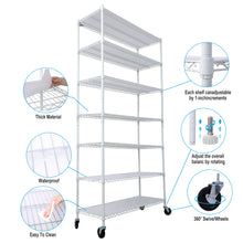 Load image into Gallery viewer, 7 Tier Metal Shelf Wire Shelving Unit, 2450Lbs Heavy Duty Adjustable Storage Rack With Wheels &amp; Shelf Liners For Closet Kitchen Garage Basement Commercial Shelving
