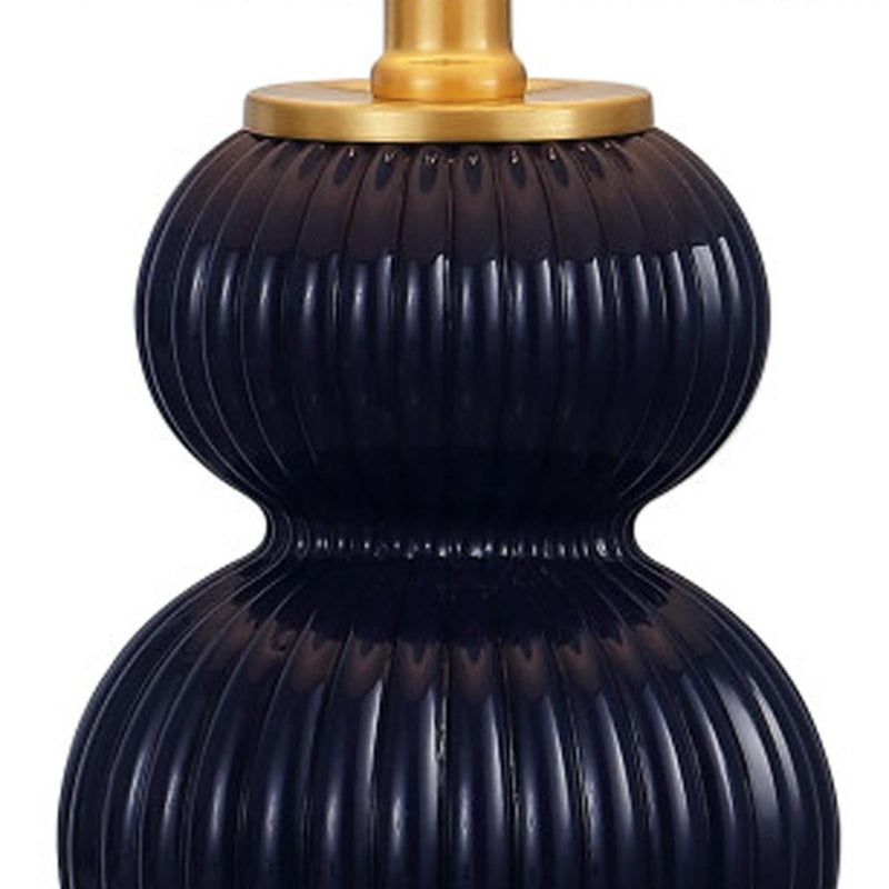 Gourd Table Lamp With Drum Shade - Navy Blue