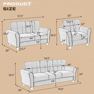 Modern Living Room Sofa Set Linen Upholstered Couch Furniture for Home or Office ,Light Grey,(1+3-Seat,Old Sku:SG000366AAA)