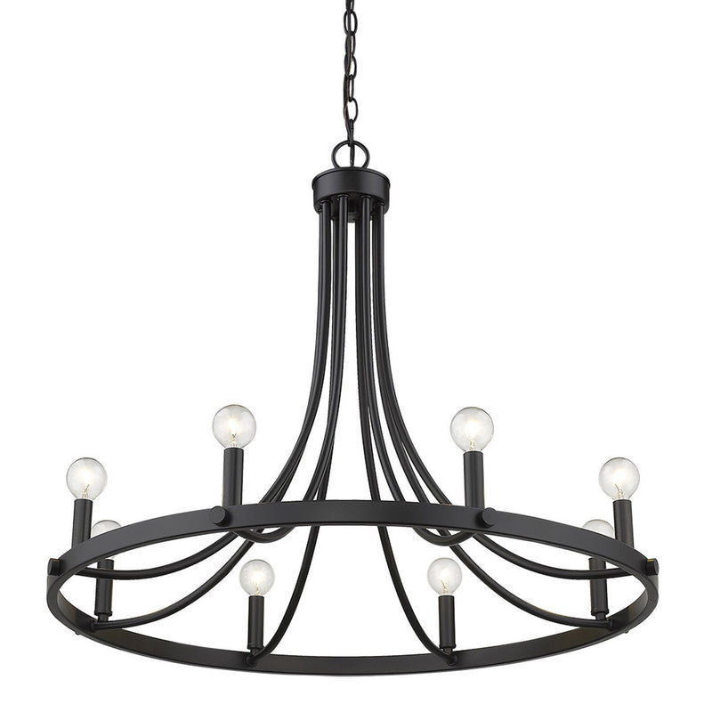 Candle Style Eight Light Metal Dimmable Chandelier - Black