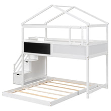 Load image into Gallery viewer, Twin over Full House Bunk Bed with Storage Staircase and Blackboard,White(Old SKU: GX001701AAK)
