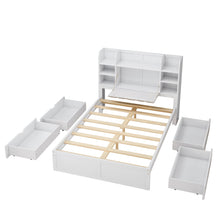 Load image into Gallery viewer, Multi-functional Full Size Bed Frame with 4 Under-bed Portable Storage Drawers and Multi-tier Bedside Storage Shelves, White
