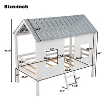 Load image into Gallery viewer, Twin Size Low Loft House Bed With Roof And 2 Front Windows - White
