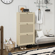 Load image into Gallery viewer, Modern Rattan 3 Door Shoe Rack Cabinet For Entryway
