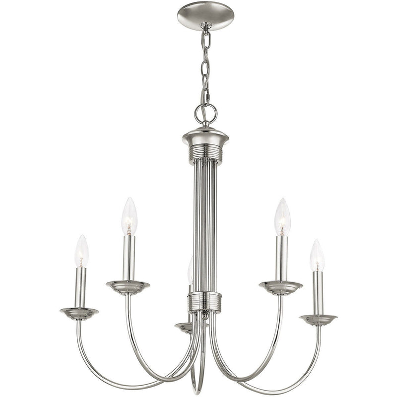 24" Five Light Metal Dimmable Chandelier With Shades - Nickel