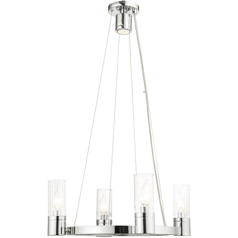 Four Light Metal Dimmable Chandelier With Shades - Silver / Clear