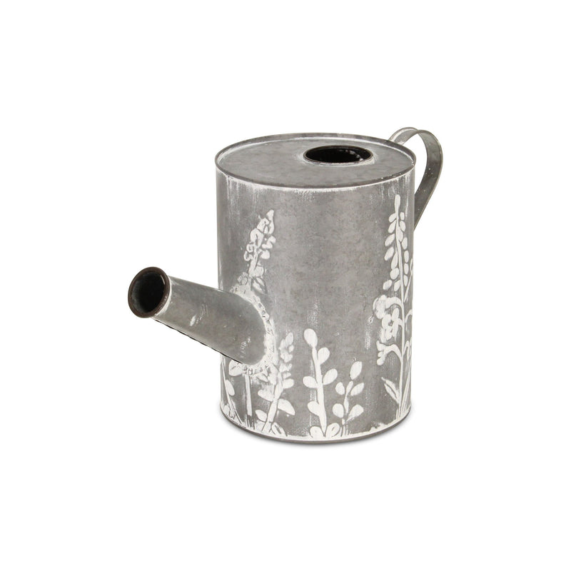 Galvanized Flowers Hand Painted Decorative Watering Can (635817) - Gray / White