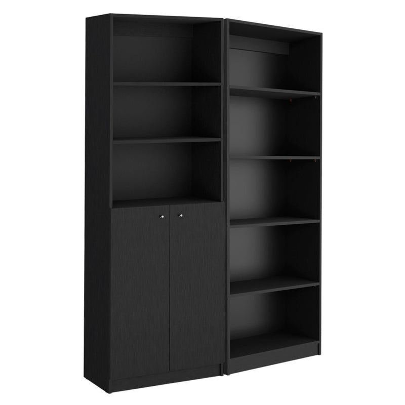 Five Tier Bookcase With Two Doors (Set of 2) - Black