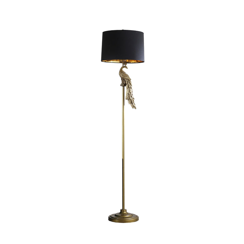 Floor Lamp With Black Drum Shade - Burnished Gold
