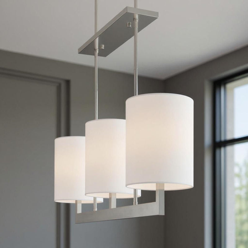 22'' Three-Light Dimmable Chandelier With Shades - Nickel