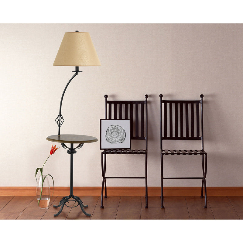 Tray Table Floor Lamp With Brown Empire Shade - Black