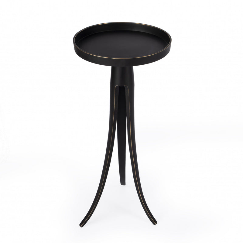 Distressed Aluminum Round End Table - Black