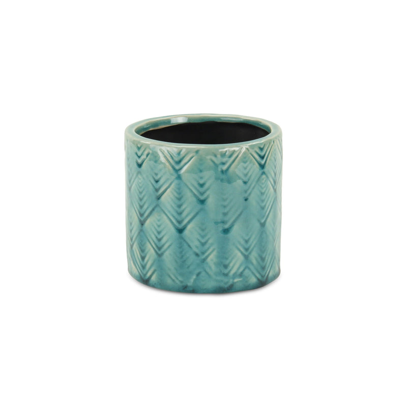 Geometric Round Pot Planter - Cream / Turquoise