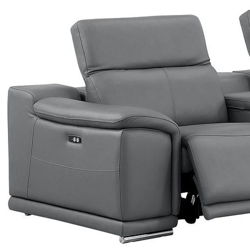 Leather Modular L Shaped Six Piece Corner Sectional With Console - Battleship Gray