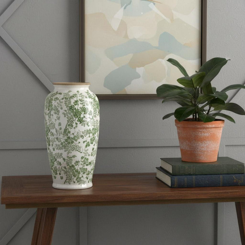 Leaf Trumpet Table Vase - Green / White