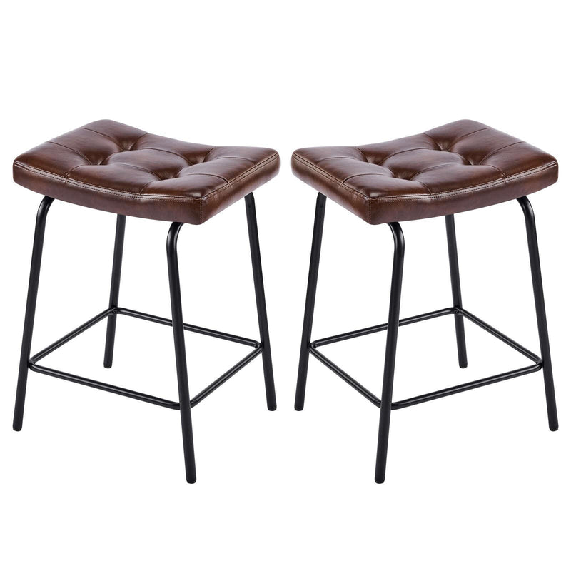 Faux Leather And Metal Counter Height Bar Chairs (Set of 2) - Dark Brown And Black