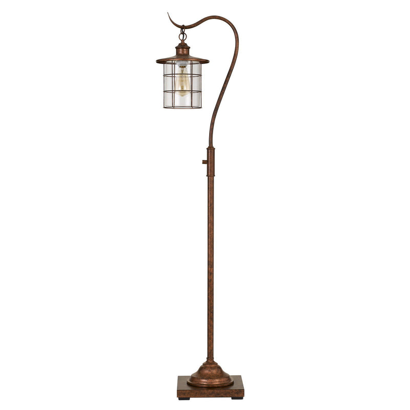 Traditional Shaped Floor Lamp With Rust Transparent Glass Drum Shade - Rust