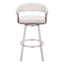 Load image into Gallery viewer, Faux Leather And Stainless Steel Bar Height Swivel Bar Chair - White And Silver

