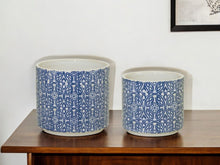 Load image into Gallery viewer, Medallion Round Pot Planters (Set of 2) - Blue / White
