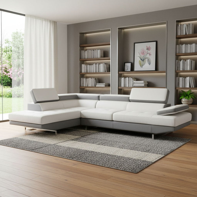 Leather L Shaped Two Piece Corner Sectional - White