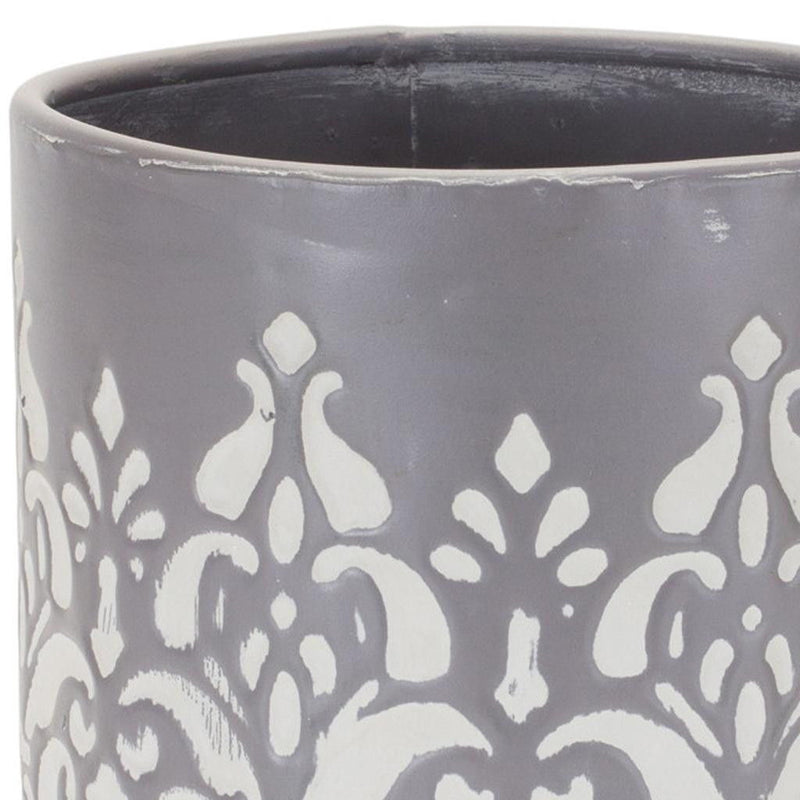 Abstract Round Pot Planters (Set of 2) - Gray / White