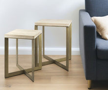 Load image into Gallery viewer, Solid Wood And Metal Square Cross Legs Nested Tables (Set of 2) - Beige
