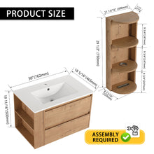 Load image into Gallery viewer, Modern Wall Mounted Bathroom Vanity With Ceramic Sink And Storage Rack, 2 Soft Close Drawers
