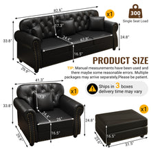Load image into Gallery viewer, Upholstered Sofa With Nailhead Trim, Rolled Armrests With Ottoman
