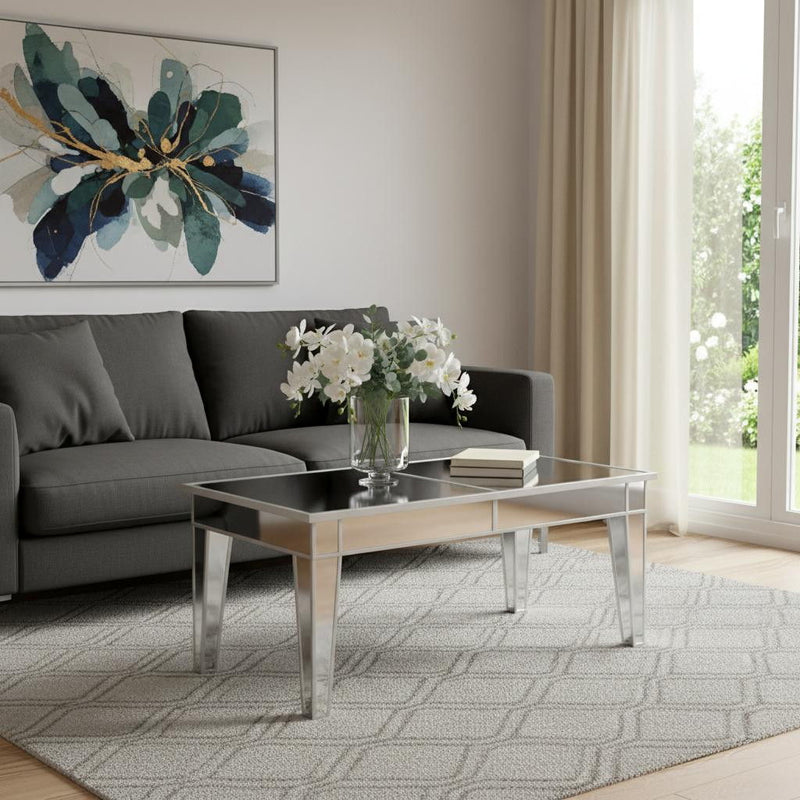 Mirrored Metal Rectangular Mirrored Coffee Table - Silver