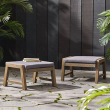 Load image into Gallery viewer, Acacia Wood Outdoor Ottomans With Cushion, (Set of 2)
