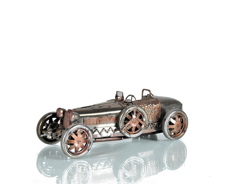 c1924 Bugatti Racecar Model Sculpture - Bronze / Silver