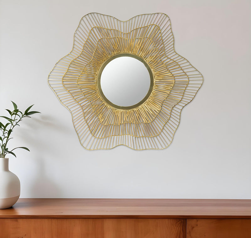 27" Floral Sunburst Iron Framed Accent Mirror - Gold