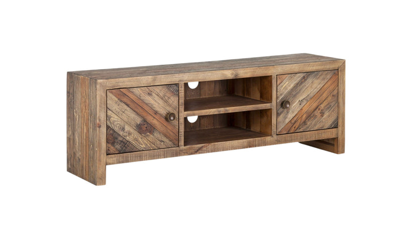 Wood Reclaimed Pine And Plywood Open Shelving TV Stand - Brown
