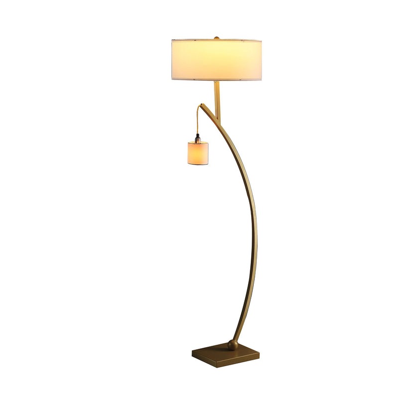 Dual Arc Floor Lamp With White Drum Shade - Matte Gold