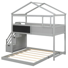 Load image into Gallery viewer, Twin over Full House Bunk Bed with Storage Staircase and Blackboard,Gray(Old SKU: GX001701AAE)
