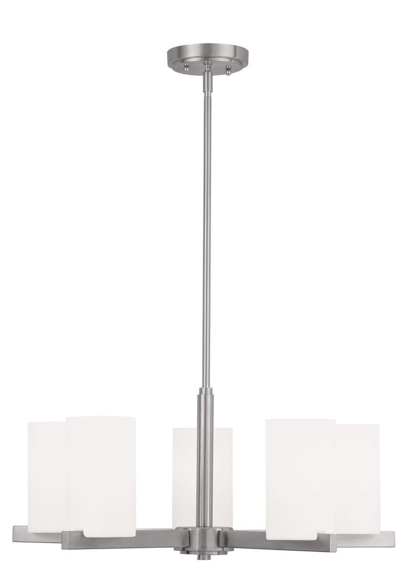 5 Light Dimmable Chandelier With Shades - Nickel