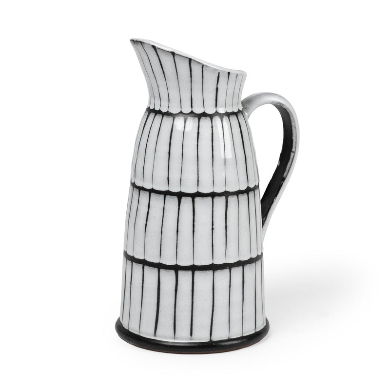 Cylinder Jug Vase With Sculptural Details - Black / White