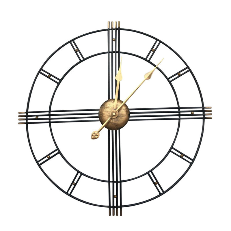 Silent Analog Round Wall Clock - Beige / Black / Brown