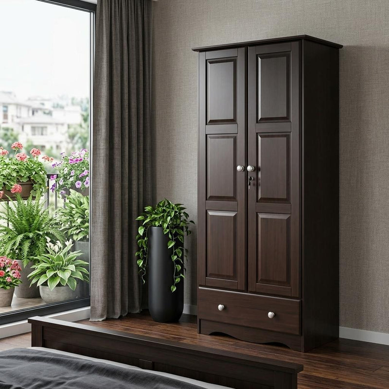 Solid Wood Two Door Single Drawer Combo Dresser (762943) - Dark Brown