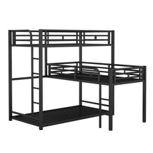 Load image into Gallery viewer, L-Shaped Triple Twin Size Bunk Bed, Industrial Design With Integrated Ladder And Full Length Guardrails - Black
