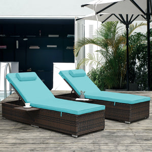 Outdoor Patio Chaise Lounge Chair,Lying in bed with PE Rattan and Steel Frame,PE Wickers,Pool Recliners with Elegant Reclining Adjustable Backrest and Removable Cushions Sets of 2(Brown+Blue)