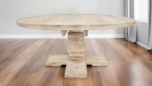 Load image into Gallery viewer, 70" Rounded Solid Wood Pedestal Base Dining Table - Brown
