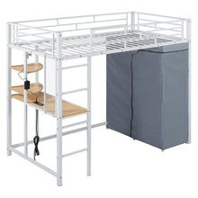 Load image into Gallery viewer, Loft Bed With Desk, Shelves, Power Outlet, LED Light And Wardrobe
