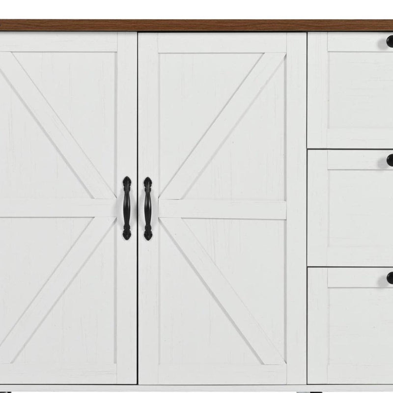 Brown And Wood Flat Door Rolling Kitchen Cart With Storage With USB (755922) - White