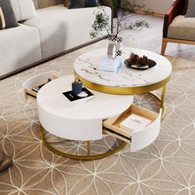 Load image into Gallery viewer, Round Nesting Coffee Table With Drawers - Golden / White
