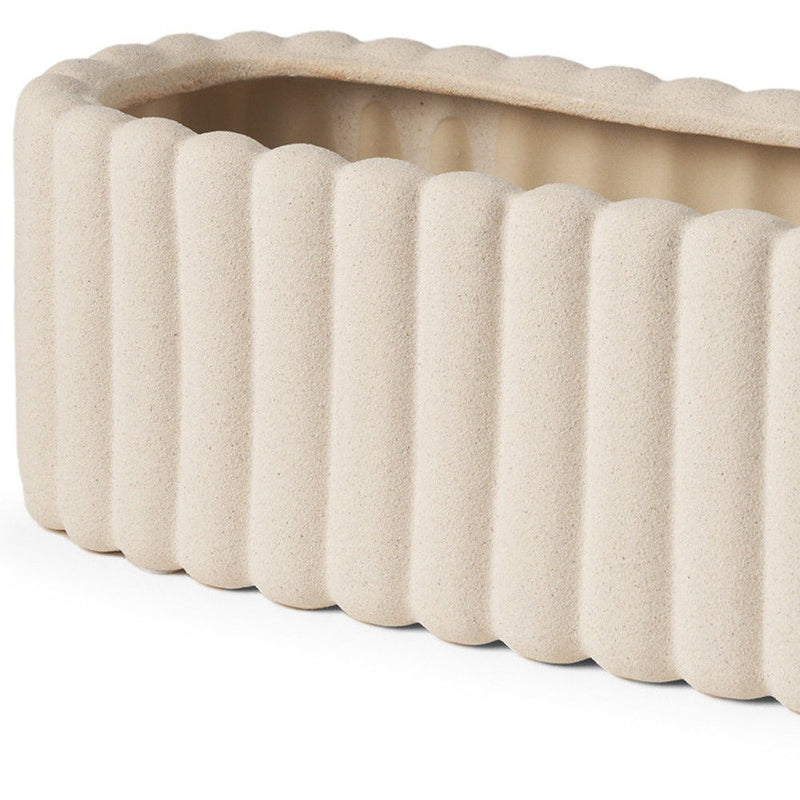 Oval Ribbed Texture Table Vase - Beige