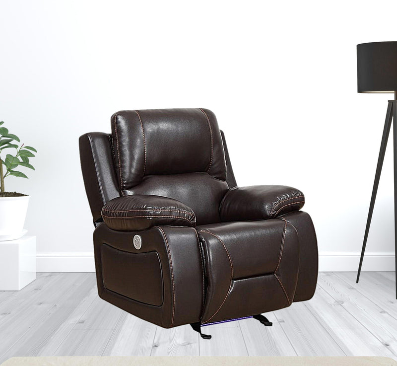 Leather Match Manual Gliding Recliner (366348) - Dark Brown
